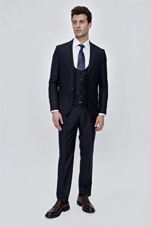 Mono Yaka Astarlı Yelekli 6 Drop Slim Fit Dar Kesim Takım Elbise 1001225186 Lacivert