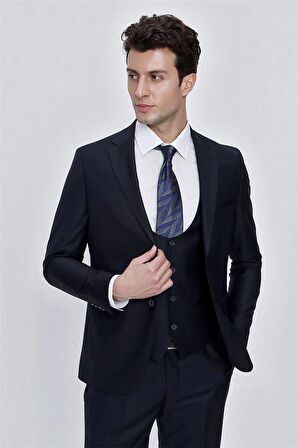 Mono Yaka Astarlı Yelekli 6 Drop Slim Fit Dar Kesim Takım Elbise 1001225186 Lacivert
