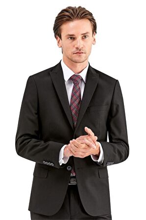 Gabardin Kırlangıç Yaka Astarlı 6 Drop Slim Fit Dar Kesim Basic Takım Elbise 1001230011 Siyah