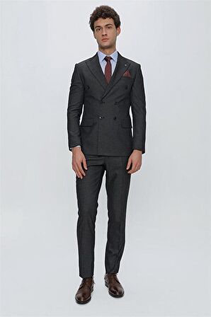 Desenli Kırlangıç Yaka Astarlı Kruvaze 6 Drop Slim Fit Dar Kesim Klasik Takım 1001230166 Siyah