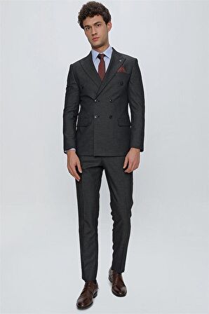 Desenli Kırlangıç Yaka Astarlı Kruvaze 6 Drop Slim Fit Dar Kesim Klasik Takım 1001230166 Siyah