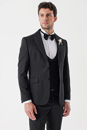 Desenli Armürlü Çıkarılabilir Şal Yaka Kruvaze 6 Drop Slim Fit Smokin Damatlık Takım 1001230214 Siyah
