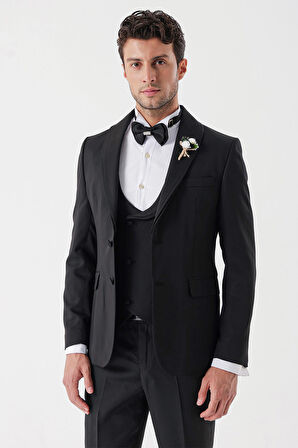 Desenli Armürlü Çıkarılabilir Şal Yaka Kruvaze 6 Drop Slim Fit Smokin Damatlık Takım 1001230214 Siyah