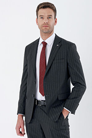 Çizgili Mono Yaka 6 Drop Comfort Fit Rahat Kesim Klasik Takım Elbise 1001235158 Siyah