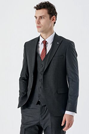 Kırlangıç Yaka Yelekli 6 Drop Slim Fit Dar Kesim Klasik Takım Elbise 1001235164 Koyu Antrasit