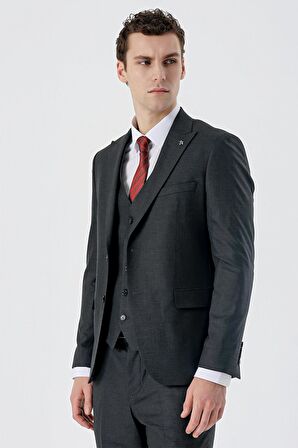 Kırlangıç Yaka Yelekli 6 Drop Slim Fit Dar Kesim Klasik Takım Elbise 1001235164 Koyu Antrasit