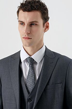 Koyu Füme Kırlangıç Yaka Yelekli 6 Drop Slim Fit Dar Kesim Klasik Takım Elbise 1001235166
