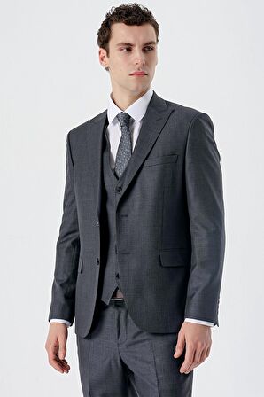 Koyu Füme Kırlangıç Yaka Yelekli 6 Drop Slim Fit Dar Kesim Klasik Takım Elbise 1001235166