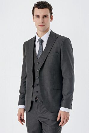 Açık Antrasit Kırlangıç Yaka Yelekli 6 Drop Slim Fit Dar Kesim Klasik Takım Elbise 1001235166