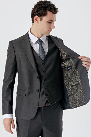 Açık Antrasit Kırlangıç Yaka Yelekli 6 Drop Slim Fit Dar Kesim Klasik Takım Elbise 1001235166