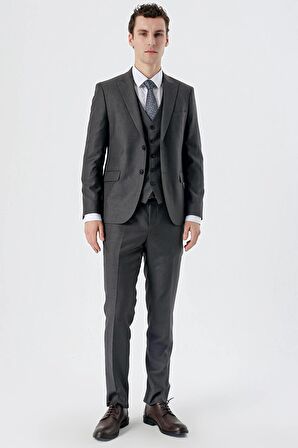 Açık Antrasit Kırlangıç Yaka Yelekli 6 Drop Slim Fit Dar Kesim Klasik Takım Elbise 1001235166