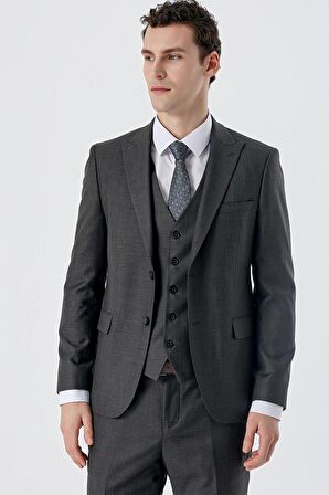 Açık Antrasit Kırlangıç Yaka Yelekli 6 Drop Slim Fit Dar Kesim Klasik Takım Elbise 1001235166