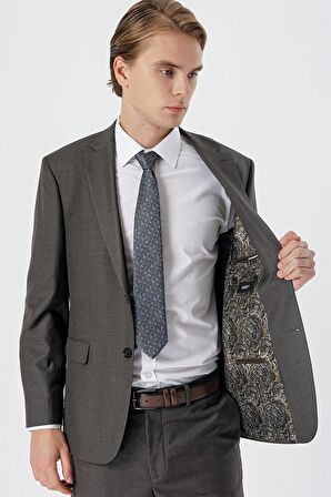 Koyu Haki Mono Yaka Tek Yırtmaç 4 Drop Comfort Fit Rahat Kesim Klasik Takım Elbise 1001235167