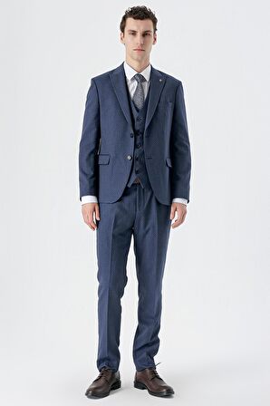 Kırlangıç Yaka Yelekli 6 Drop Slim Fit Dar Kesim Klasik Takım Elbise 1001235168 Koyu Lacivert