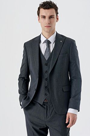 Kırlangıç Yaka Yelekli 6 Drop Slim Fit Dar Kesim Klasik Takım Elbise 1001235168 Lacivert