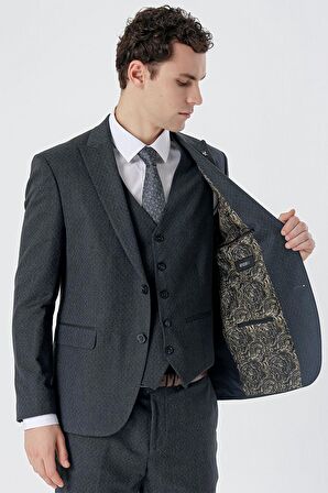Kırlangıç Yaka Yelekli 6 Drop Slim Fit Dar Kesim Klasik Takım Elbise 1001235168 Lacivert