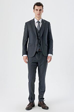 Kırlangıç Yaka Yelekli 6 Drop Slim Fit Dar Kesim Klasik Takım Elbise 1001235168 Lacivert