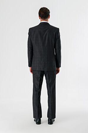 Siyah Ekoseli Mono Yaka Çift Yırtmaç 6 Drop Comfort Rahat Kesim Klasik Takım Elbise 1001240160
