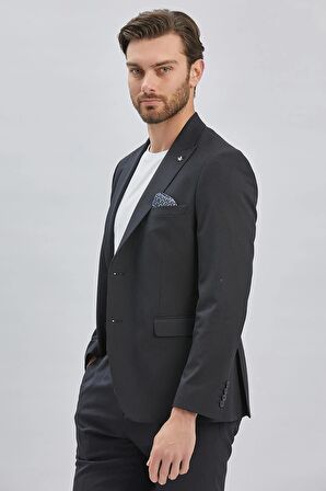 Siyah Gabardin Mono Yaka 8 Drop Comfort Fit Rahat Kesim Basic Takım Elbise 1001240006