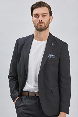 Siyah Gabardin Mono Yaka 8 Drop Comfort Fit Rahat Kesim Basic Takım Elbise 1001240006