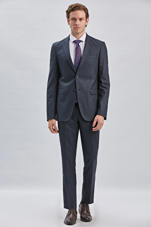 Lacivert Gabardin Mono Yaka 8 Drop Comfort Fit Rahat Kesim Basic Takım Elbise 1001240006