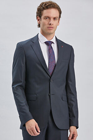 Lacivert Gabardin Mono Yaka 8 Drop Comfort Fit Rahat Kesim Basic Takım Elbise 1001240006