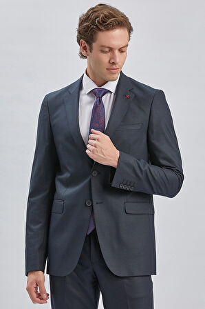 Lacivert Gabardin Mono Yaka 8 Drop Comfort Fit Rahat Kesim Basic Takım Elbise 1001240006