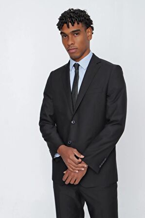 Siyah Gabardin Mono Yaka 4 Drop Comfort Fit Rahat Kesim Basic Takım Elbise 1001240009