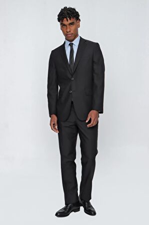 Siyah Gabardin Mono Yaka 4 Drop Comfort Fit Rahat Kesim Basic Takım Elbise 1001240009