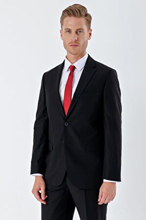 Siyah Gabardin Mono Yaka 6 Drop Comfort Fit Rahat Kesim Basic Takım Elbise 1001240010