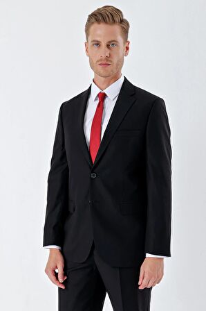 Siyah Gabardin Mono Yaka 6 Drop Comfort Fit Rahat Kesim Basic Takım Elbise 1001240010