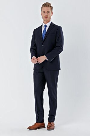 Lacivert Gabardin Mono Yaka 6 Drop Comfort Fit Rahat Kesim Basic Takım Elbise 1001240010