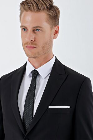Siyah Gabardin Kırlangıç Yaka 6 Drop Slim Fit Dar Kesim Basic Takım Elbise 1001240011