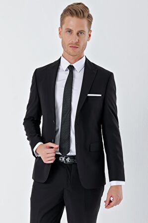 Siyah Gabardin Kırlangıç Yaka 6 Drop Slim Fit Dar Kesim Basic Takım Elbise 1001240011