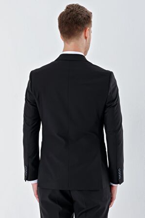 Siyah Gabardin Kırlangıç Yaka 6 Drop Slim Fit Dar Kesim Basic Takım Elbise 1001240011