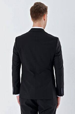 Siyah Gabardin Kırlangıç Yaka 6 Drop Slim Fit Dar Kesim Basic Takım Elbise 1001240011