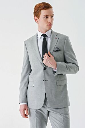 Gri Mono Yaka Çift Yırtmaç 6 Drop Comfort Fit Rahat Kesim Klasik Takım Elbise 1001240102