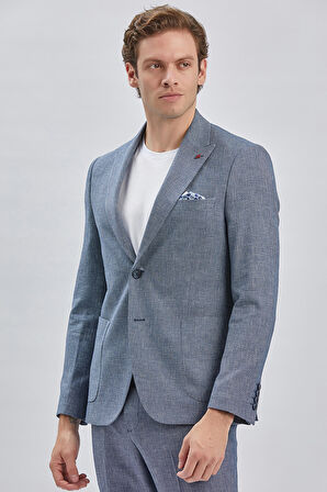 Koyu Lacivert Kırlangıç Yaka Pamuklu Keten 6 Drop Slim Fit Dar Kesim Klasik Takım Elbise 1001240103