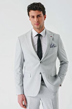 Gri Örme Kırlangıç Yaka 6 Drop Comfort Fit Rahat Kesim Klasik Takım Elbise 1001240112