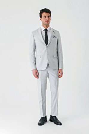 Gri Örme Kırlangıç Yaka 6 Drop Comfort Fit Rahat Kesim Klasik Takım Elbise 1001240112