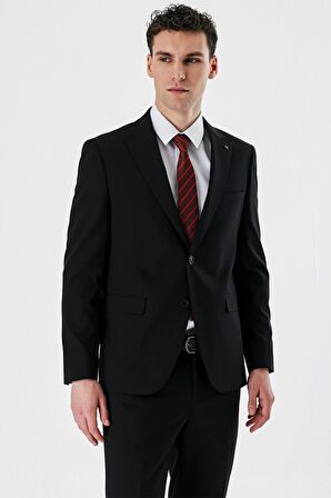 Siyah Düz Kırlangıç Yaka Likralı 6 Drop Slim Fit Dar Kesim Klasik Takım Elbise 1001240161