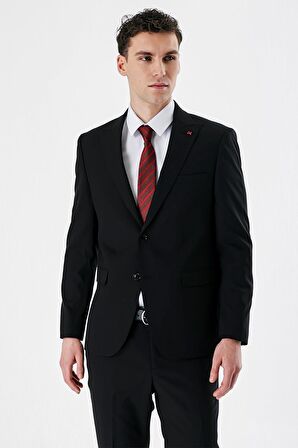 Siyah Düz Kırlangıç Yaka Likralı 6 Drop Slim Fit Dar Kesim Klasik Takım Elbise 1001240161