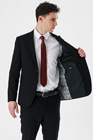 Siyah Düz Kırlangıç Yaka Likralı 6 Drop Slim Fit Dar Kesim Klasik Takım Elbise 1001240161