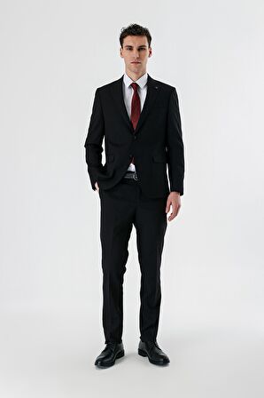 Siyah Düz Kırlangıç Yaka Likralı 6 Drop Slim Fit Dar Kesim Klasik Takım Elbise 1001240161