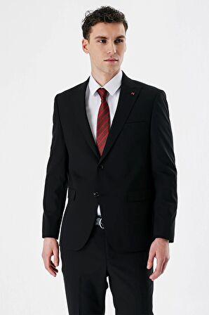 Siyah Düz Kırlangıç Yaka Likralı 6 Drop Slim Fit Dar Kesim Klasik Takım Elbise 1001240161