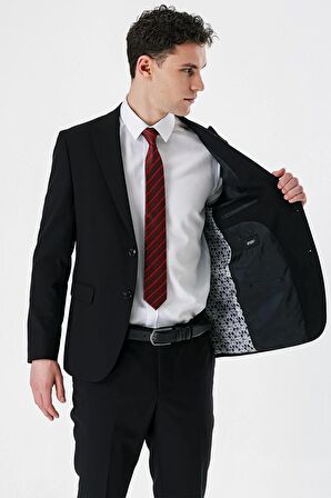 Siyah Düz Kırlangıç Yaka Likralı 6 Drop Slim Fit Dar Kesim Klasik Takım Elbise 1001240161