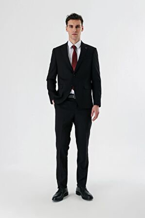 Siyah Düz Kırlangıç Yaka Likralı 6 Drop Slim Fit Dar Kesim Klasik Takım Elbise 1001240161