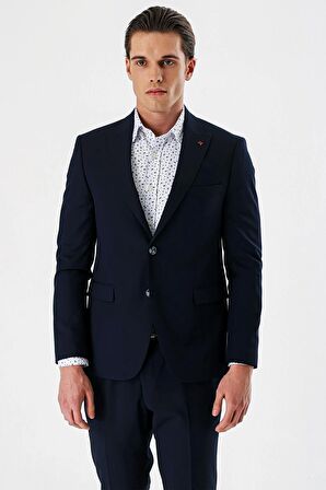Lacivert Düz Kırlangıç Yaka Likralı 6 Drop Slim Fit Dar Kesim Klasik Takım Elbise 1001240161