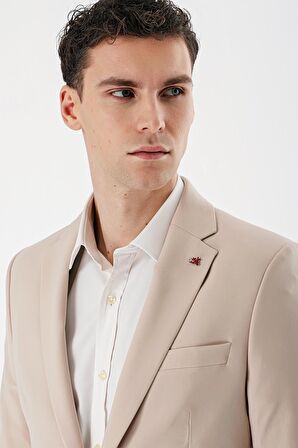 Açık Bej Mono Yaka Çift Yırtmaç Likralı 6 Drop Slim Fit Dar Kesim Klasik Takım Elbise 1001240164