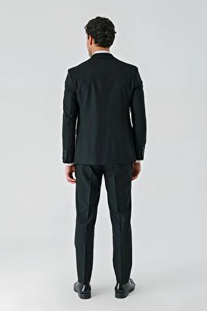 Siyah Kırlangıç Yaka Yelekli Likralı 6 Drop Slim Fit Klasik Takım Elbise 1001240168